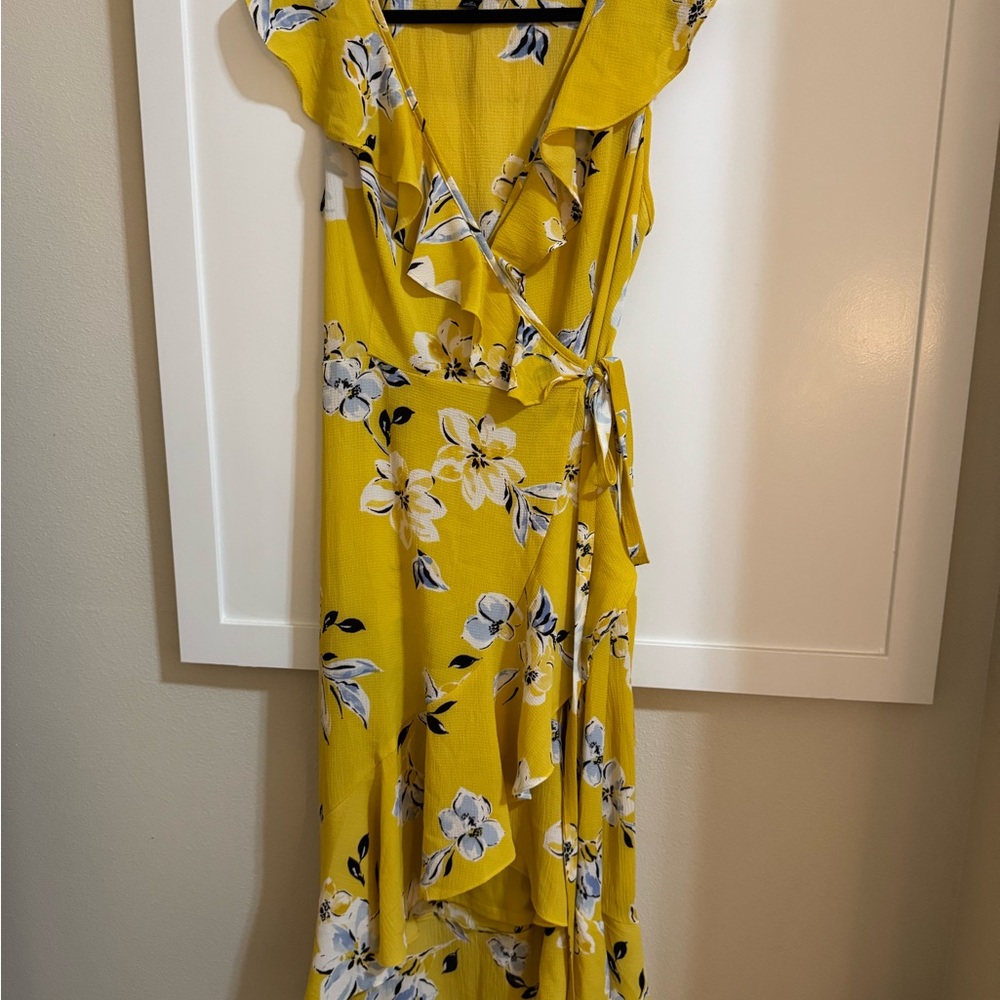 Floral Yellow Wrap Dress